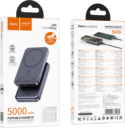 Hoco J160 MagSafe Power Bank 5000mAh 5W Mit USB-C Ausgangsanschlüsse Schwarz