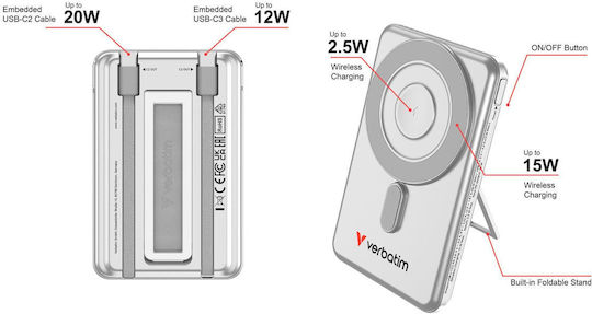 Verbatim Charge'n'Go 2C MagSafe Power Bank 5000mAh Silver
