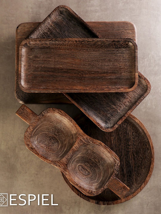 Espiel Wooden Dessert Divided Serving Plate with 3 Slots Brown Ø45cmxY4cm 13x45x4cm 2pcs
