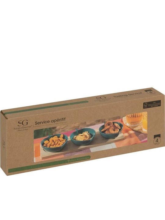 Atmosphera Wooden Dessert Divided Serving Plate with 3 Slots Green Ø11.5cm 11.5x32cm