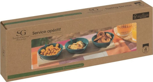 Atmosphera Wooden Dessert Divided Serving Plate with 3 Slots Green Ø11.5cm 11.5x32cm