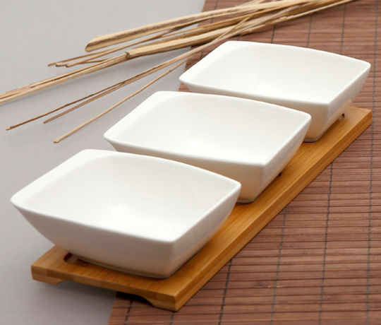 Cryspo Trio Porcelain Dessert Divided Serving Tray with 3 Slots White 30x13cm