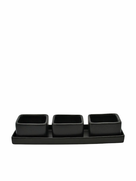 Ankor Ceramică Platou pentru aperitive 3 Locuri cu Suport Neagră L24xl8.2xH4.8cm 1buc