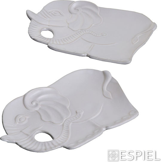 Espiel Round Ceramic Decorative Platters Set Elephant White 36x24x4cm 6pcs