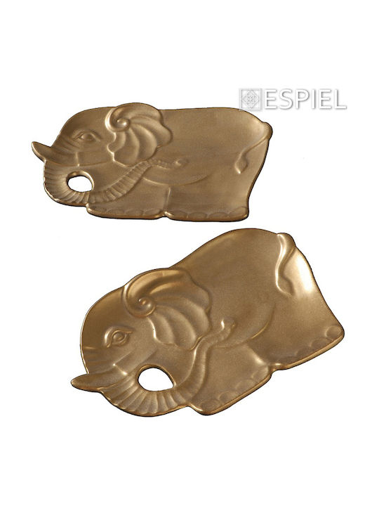 Espiel Ceramic Decorative Platters Set Elephant Gold 36x24x4cm 6pcs