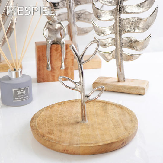 Espiel Round Wooden Decorative Platter Silver 20x20x17cm