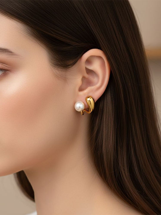 Awear Stud Earrings Made of Steel Gold Plated with Pearls