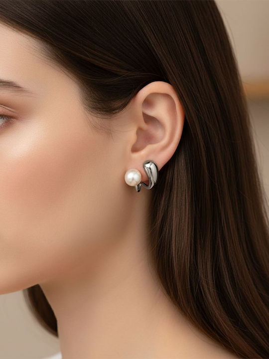 Awear Stud Earrings Made of Steel Gold Plated with Pearls