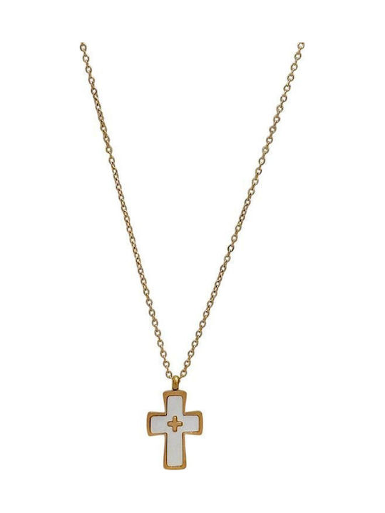 Awear Cross from Steel with Chain Silver Pink