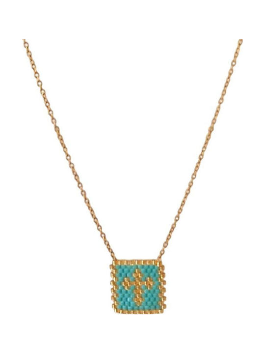Awear Cross from Gold Plated Steel with Chain Blue