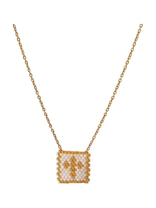 Awear Cross from Gold Plated Steel with Chain Blue