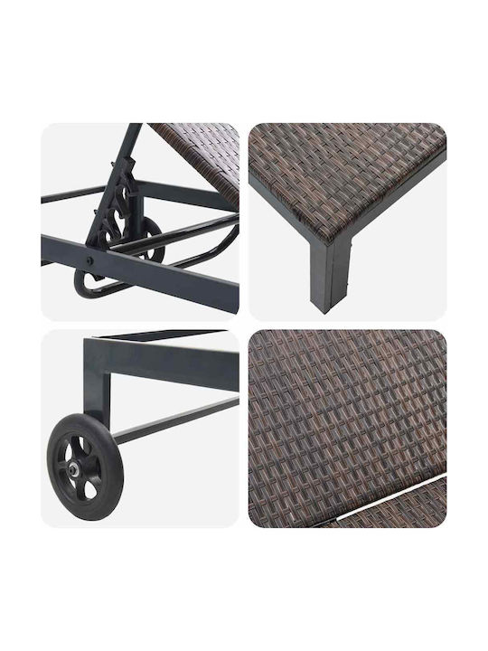 Ξαπλώστρα Rattan με Ρόδες Καφέ με Τραπεζάκι 3τμχ 206x62.5x27.5εκ.