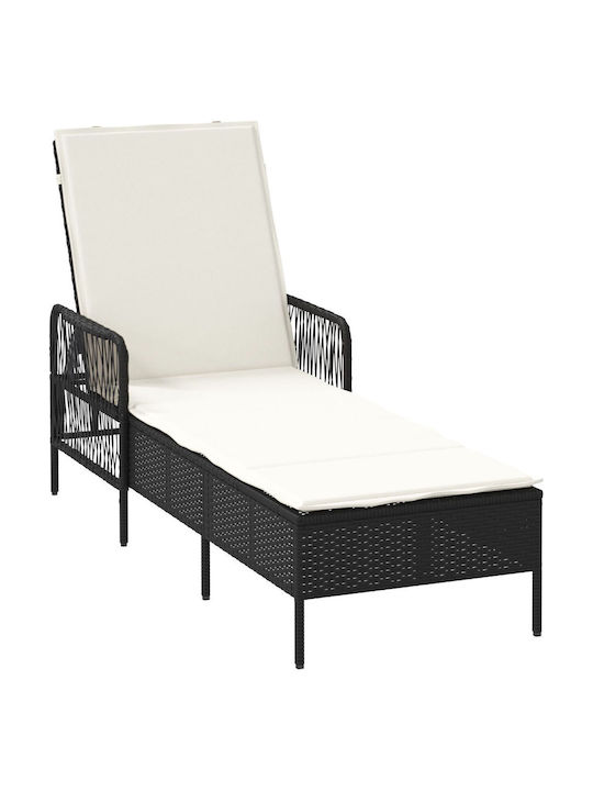Liegestuhl Rattan mit Kissen Schwarz mit Tisch 2Stück 200x55x32cm.