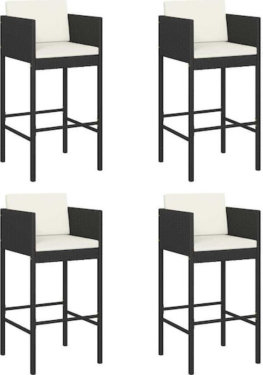 Σκαμπό Μπαρ Rattan Μαύρο 4τμχ 50x48x100cm