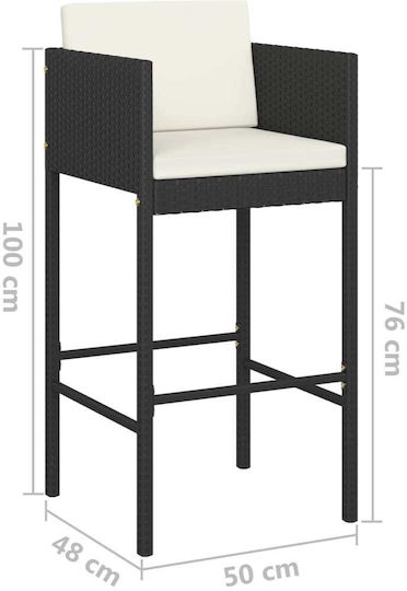 Hocker für Bar Für den Außenbereich Rattan mit Kissen Black 1Stück 50x48x100cm