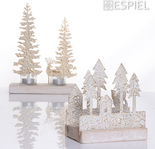 Espiel Christmas trees Christmas Wood Gold Candlestick 15.5x14cm