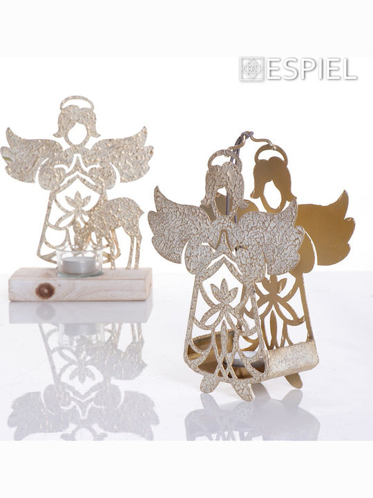 Espiel Angel Christmas Metallic Beige Candlestick 21.5x17cm