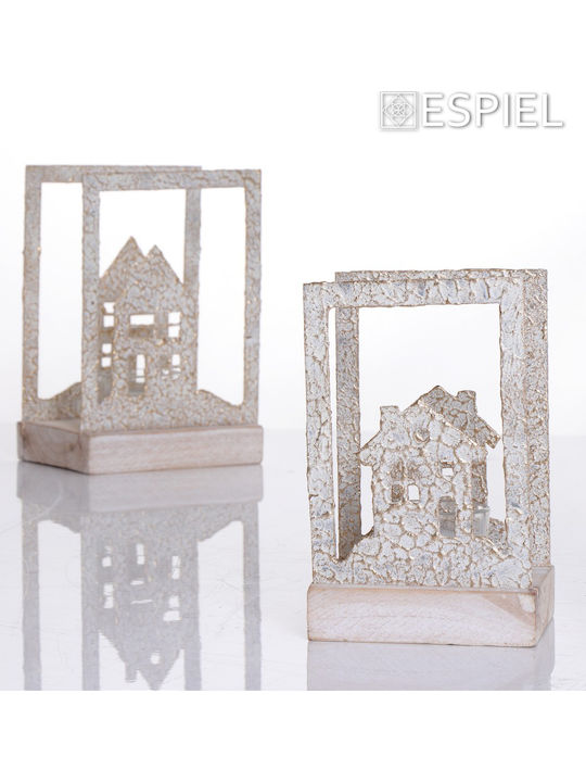 Espiel Houses Christmas Wood Beige Candlestick 18x12cm
