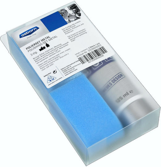 Set Metal Polishing Cream Osborn 125ml Sponge Microfiber Cloth