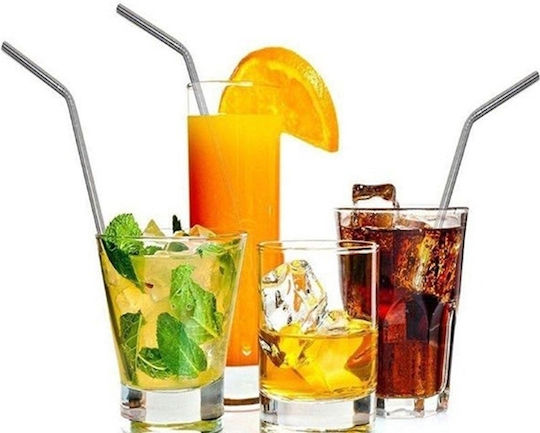 Straws Metal Silver Stainless Steel with Brush 4pcs