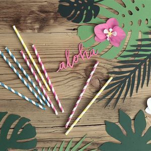 PartyDeco Stripped Yellow Сламки Хартиени Жълти 10бр