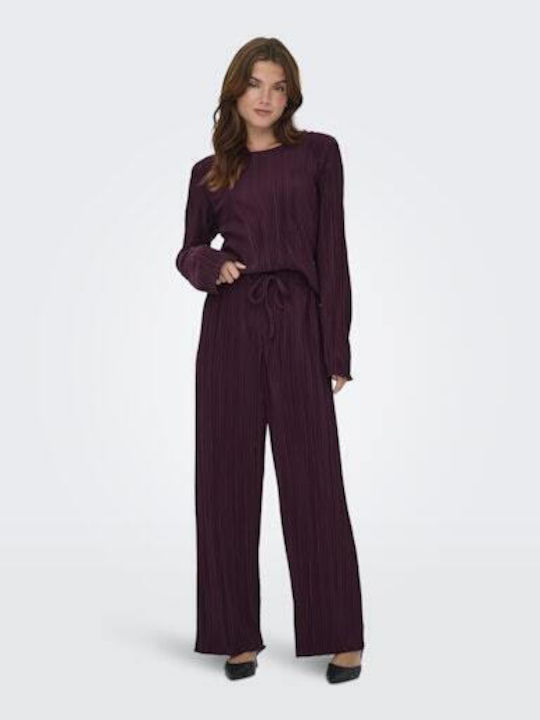 Damen Hoch tailliert Stoff Hose in Lockere Passform Schwarz