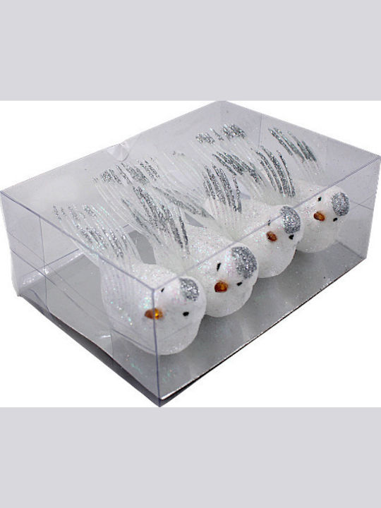 Christmas Decorative White-Silver Birds Clips 4 Pieces 1epx3163