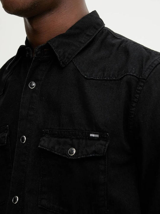 Cu mânecă lungă Denim Cămașă Denim Black