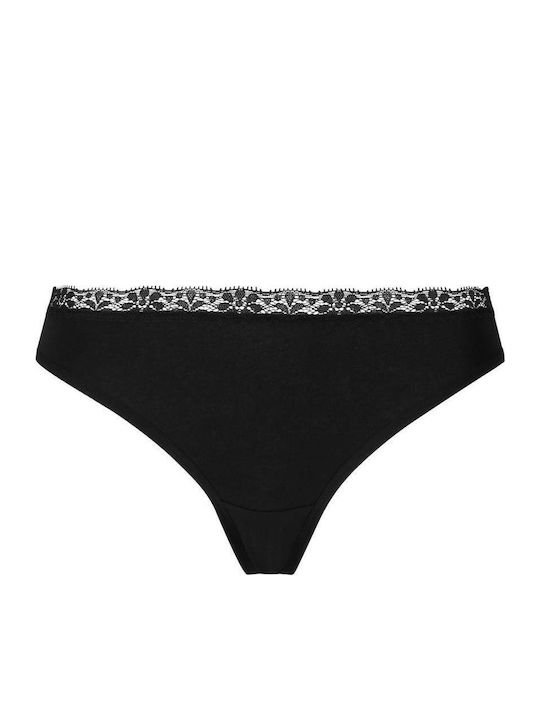 Baumwollene Damen-Slip Brazil mit Spitze Schwarz