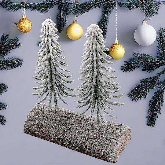 Christmas Snowy Decorative Trees Wood Trunk 1epx3161