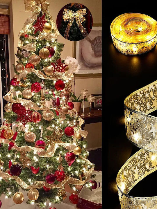 2 X Lighted Christmas Ribbon Silver 5x200cm 1pc