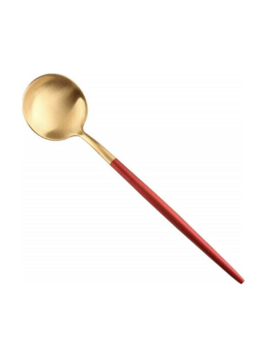 Set of 6 Luxury Puff Spoons for Coffee Tea and Dessert in Stainless Steel 13 cm Gold and Red