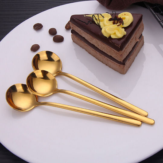 Set 6 Linguri Simple Puff Cafea Ceai Desert Inox Aurii 13 Cm