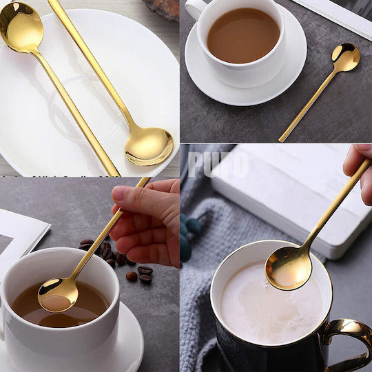 Set 6 Linguri Simple Puff Cafea Ceai Desert Inox Aurii 13 Cm