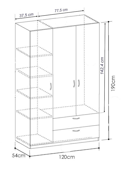 Kendall Τρίφυλλη Ντουλάπα White 120x54x190cm