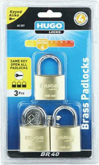 Hugo Locks SB 40 Μπρούτζινο Λουκέτο Πέταλο με Κλειδί 20mm 3τμχ