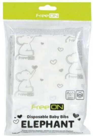 FreeOn Elephant Waterproof Bib Fabric with Hoop & Loop Fastener & Pocket White