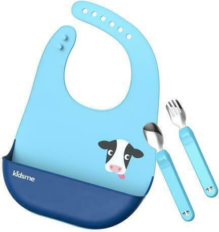 Kidsme Deluxe Dining Set Waterproof Лигавник Силикон с бутон & Джоб Аквамарин за 6 за електронен магазин в категорията "Гризалки и облекчение при изрязване на зъби" 120172