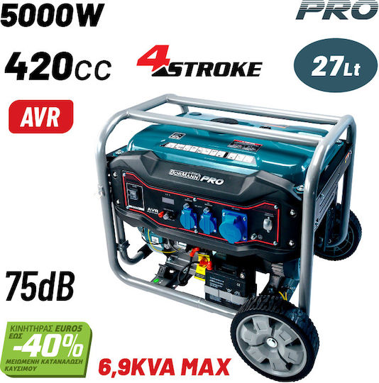 Bormann Pro BGB6000 Generators Benzin mit Kickstart, Rädern und maximaler Leistung 6.6kVA