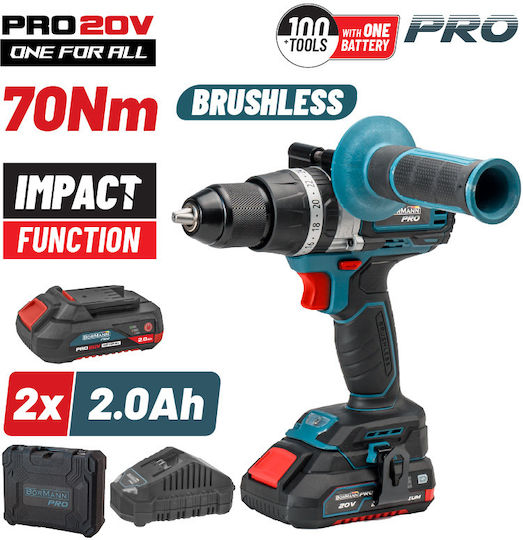 Bormann Pro BBP5140 Percussive Battery Brushless Drill Driver 20V 2x2Ah