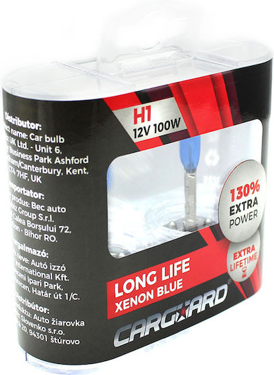 Комплект 2 Халогенни Крушки H1 100W +130% Интензивност Дълъг Живот Carguard