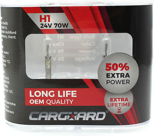 Set 1 Set 2 Halogen Car Lamps 24V H1 70W +50% Intensity Long Life Carguard