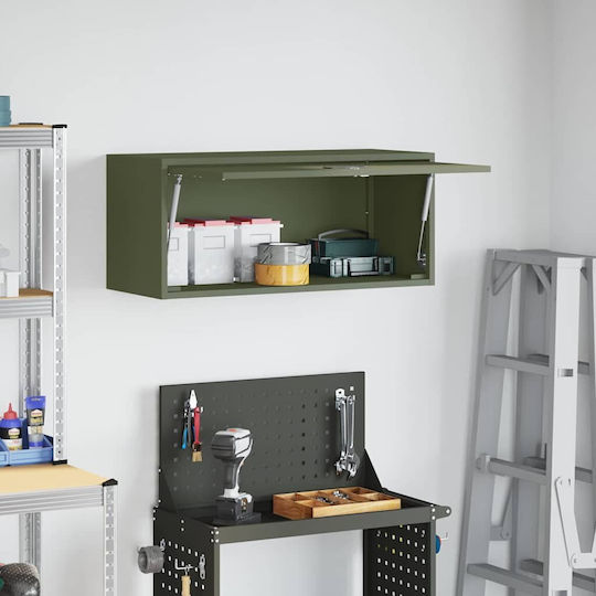 Wall Mounted Living Room Cabinet Made of Metal Olive Green 80x33x35cm