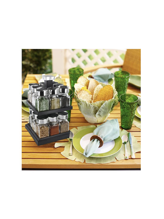 Cook Concept Glass Spice Jars on Black Rotating Base 17 Pieces