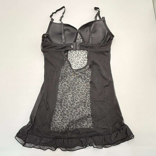 Set Women’s Lingerie Thong Nightdress Animal Print Black Gray