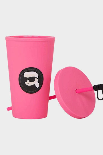 Karl Lagerfeld Glas aus Glas in Rosa Farbe mit Strohhalm