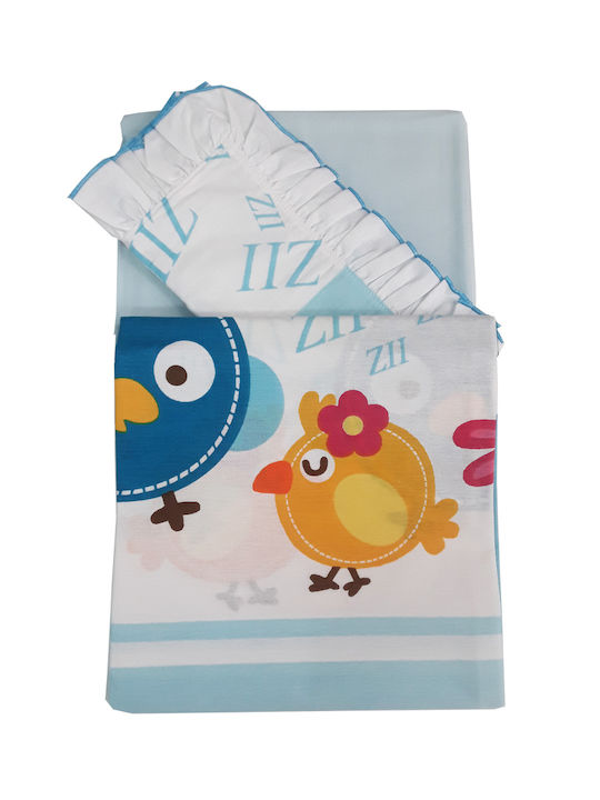 Beboulino Set Lovely Birds Blue 105x170cm Baby Sheets