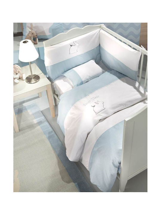 Saint Clair Lapin Baby Sheets Set Crib Cotton Blue 110x170cm