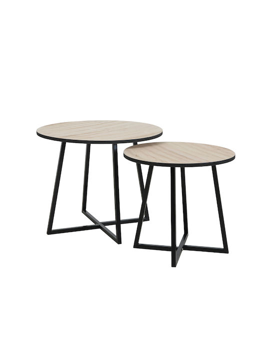 Rundes Beistelltisch Cruz Holz Beige 2 Stück M50xL50xH40cm