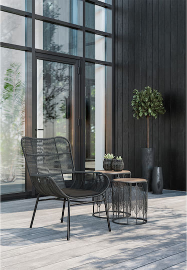 Round Side Table Leaf Wooden Black / Natural 2 Pieces W40xL40xH45cm